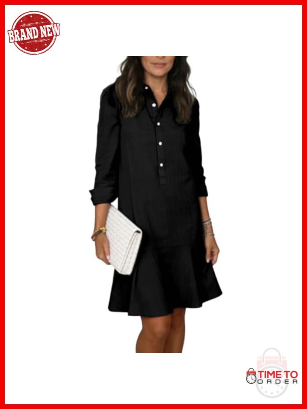 Cotton Linen Midi Shirt Dress with Button Front and Long Sleeves